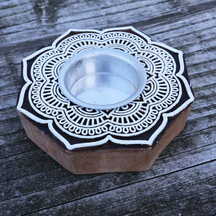 Tribal Trade GmbH - Wholesale Candle Holder - Tealight holder wood rosette large flower candle holder8