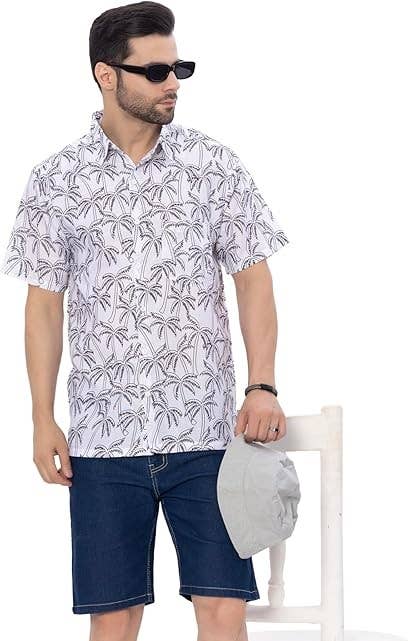 HAPPY BAY Linen Effect Mens  Shirts Black Palm Tree P00387 for wholesale on Faire1