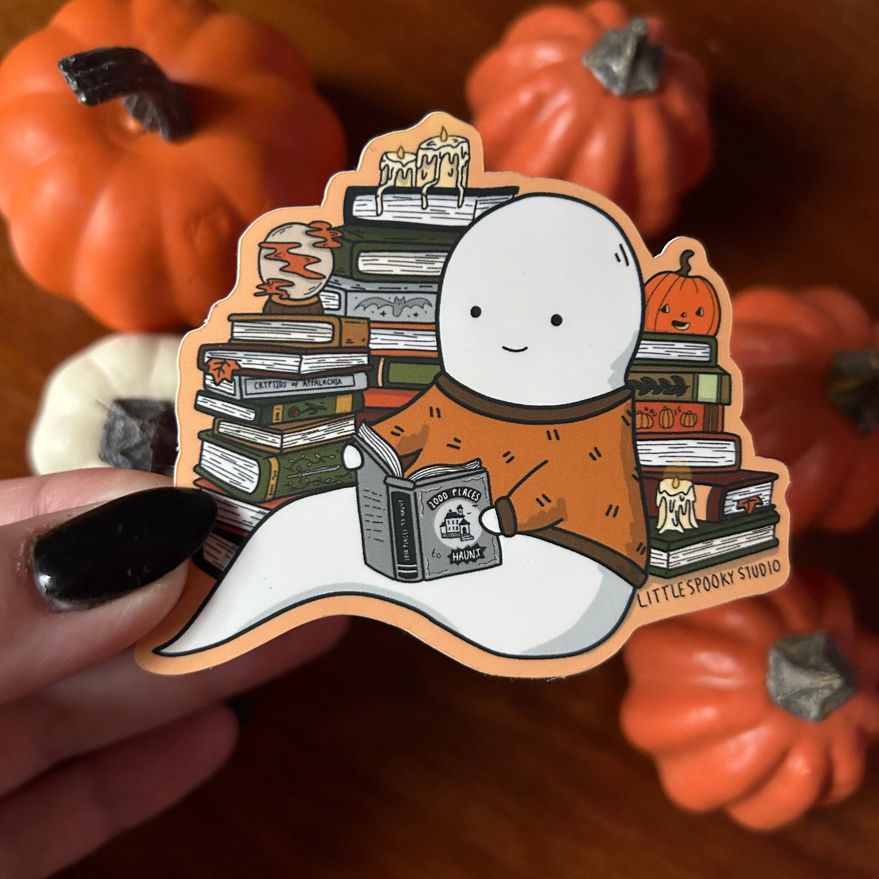 Reading Ghostie Sticker for wholesale by Little Spooky Studio