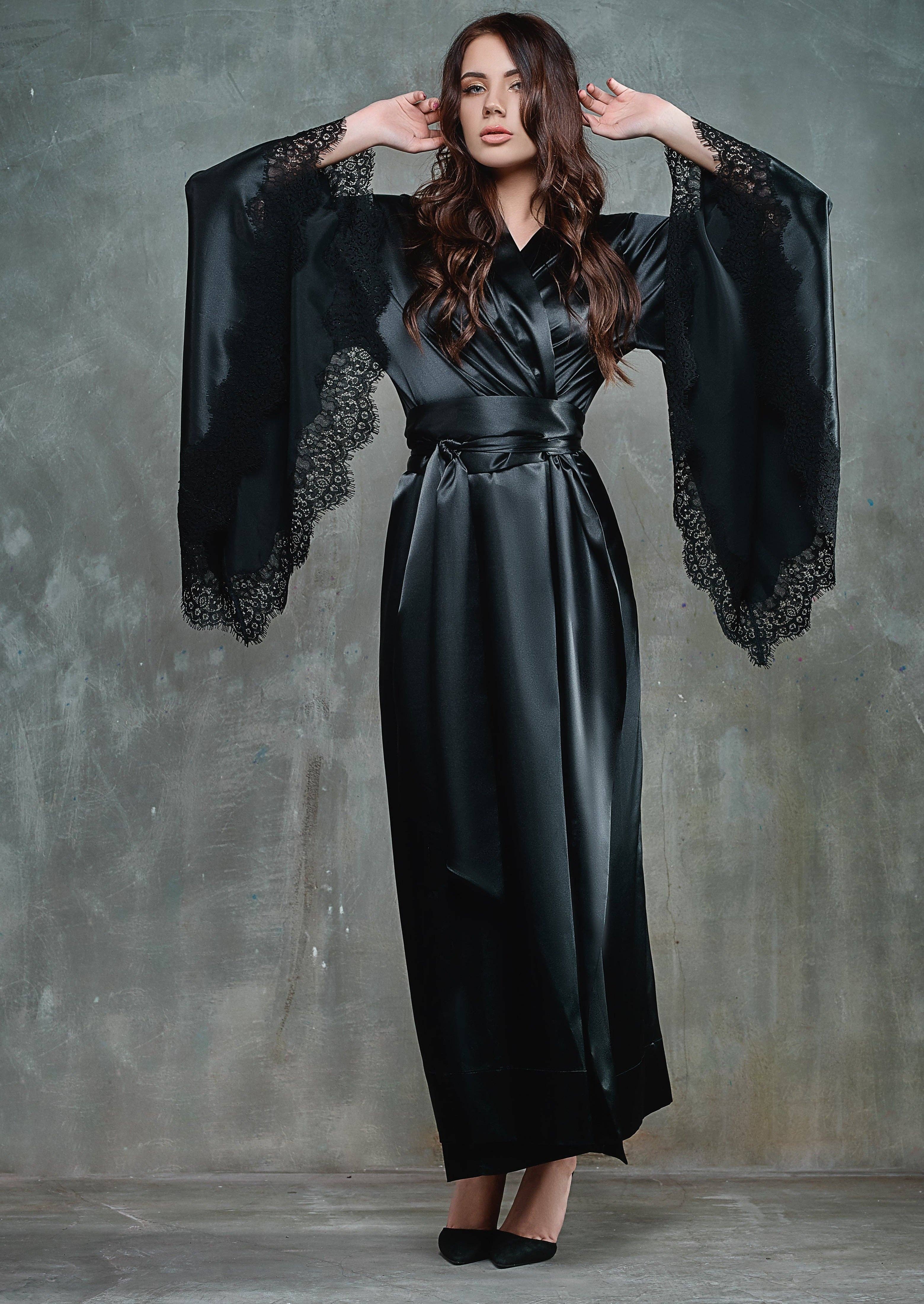 KÂFEMME and Co - Wholesale Robe - Women's - Eliza Long Silky Kimono Robe - Black, Grey, Red0