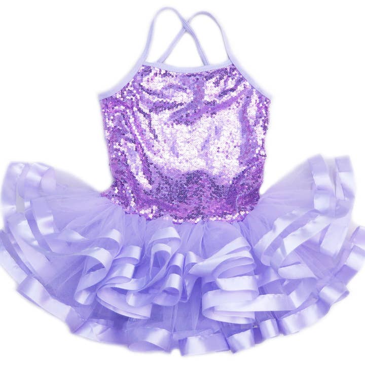 Robe de ballet à paillettes lavande avec ruban croisé dans le dos pour la vente par Wenchoice