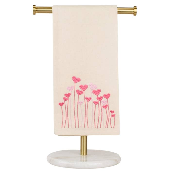 Love Grows Hand Towel Cream/Pink/Red 20x28 for wholesale by The Royal Standard