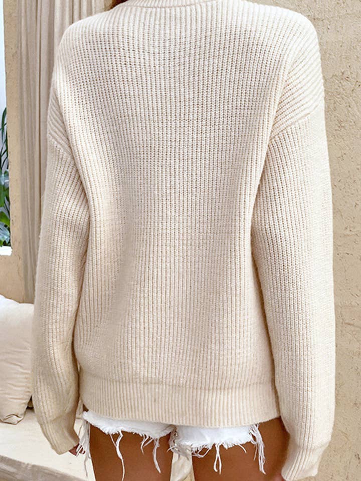 NINEXIS - Wholesale Knit Sweater - Women's - CWTTL1068 Long Sleeve Loose V Neck Button Pullover Sweater
