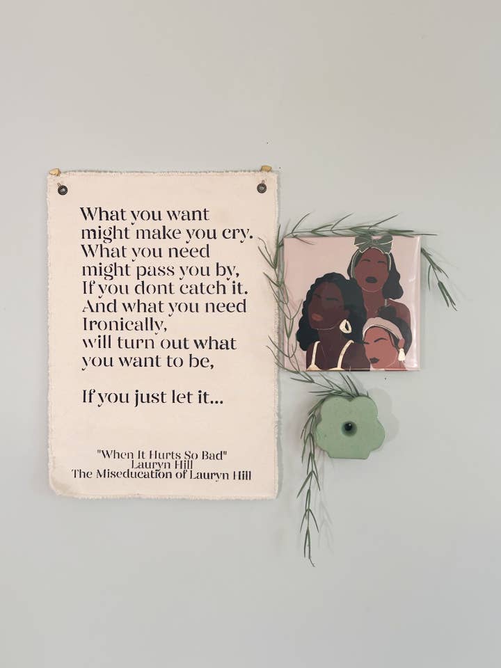 “When it Hurts So Bad” :: Lauryn Hill Wall Tapestry for wholesale by Callie Decor:: 🎨Hand-painted