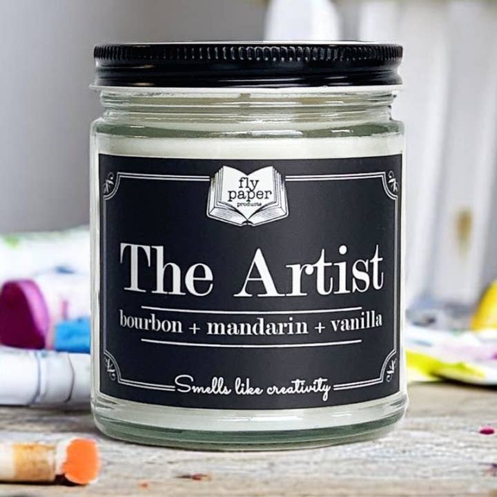 The Artist 9oz Glass Candle Bourbon + Mandarin + Vanilla for wholesale by Fly Paper Products