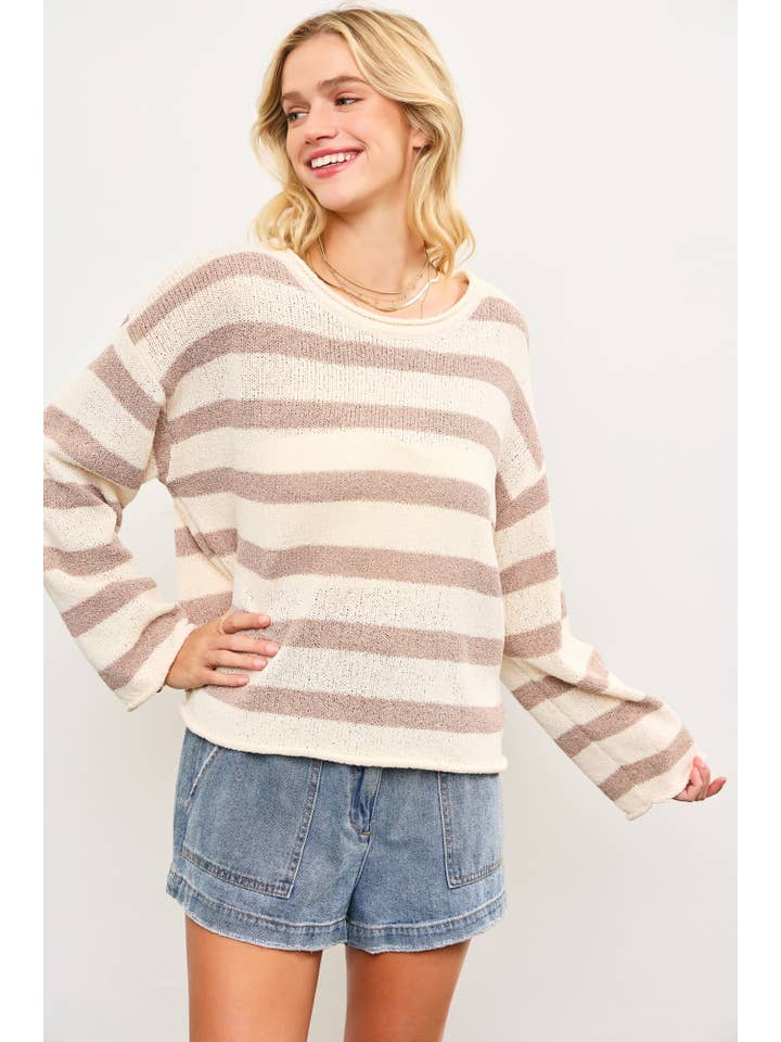 Mustard Seed – Großhandel Strickpullover – Damen – STRICKPULLOVER MIT GESTREIFTER TEXTUR UND U-BOOT-AUSSCHNITT
