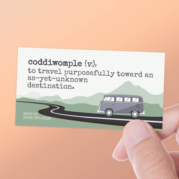 Coddiwomple Sticker - Hiker, RV, VW Van, or Motorcycle for wholesale by Sentinel Supply