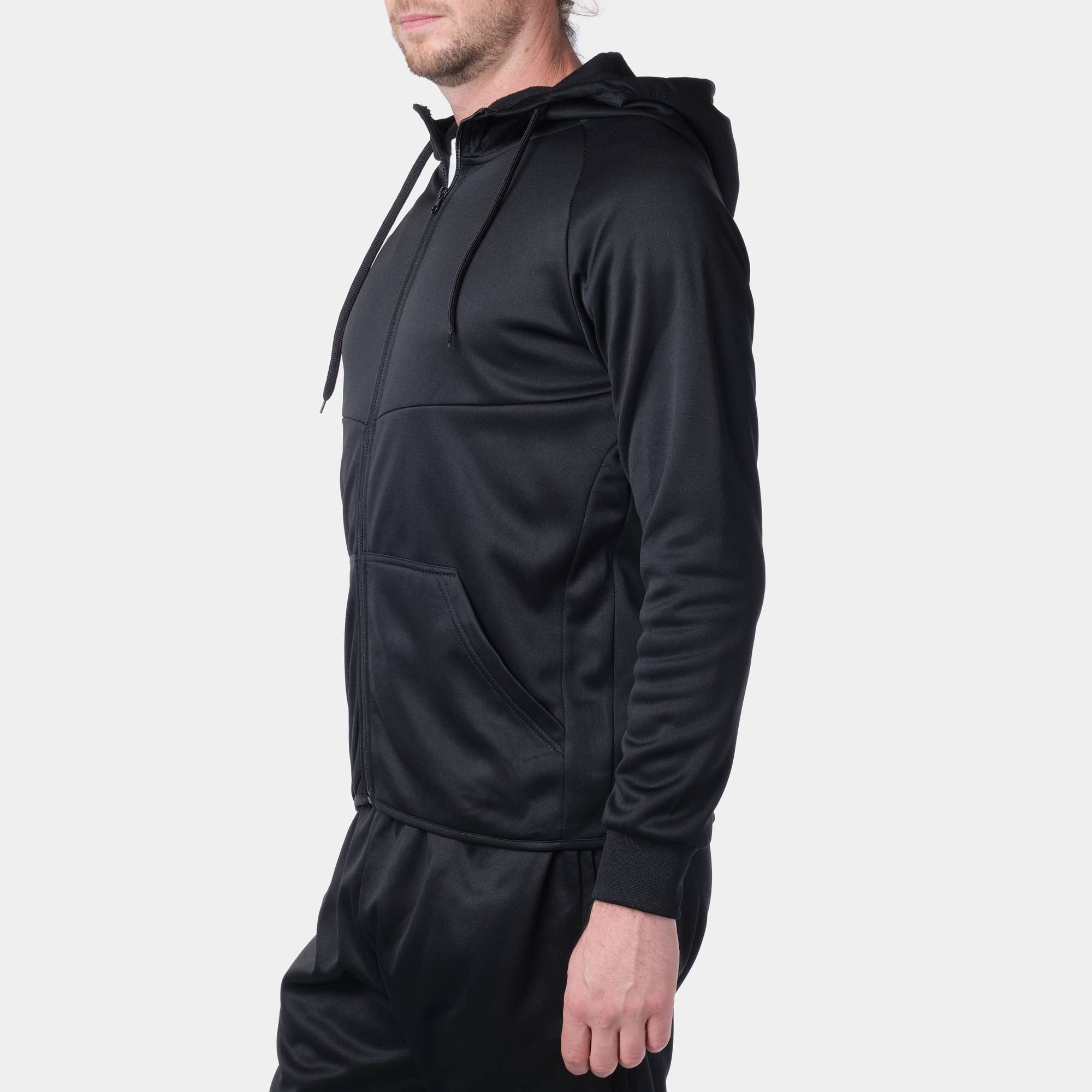 Sort Kento sort træningssæt til mænd med joggers og hættejakke for engroshandel på Faire7