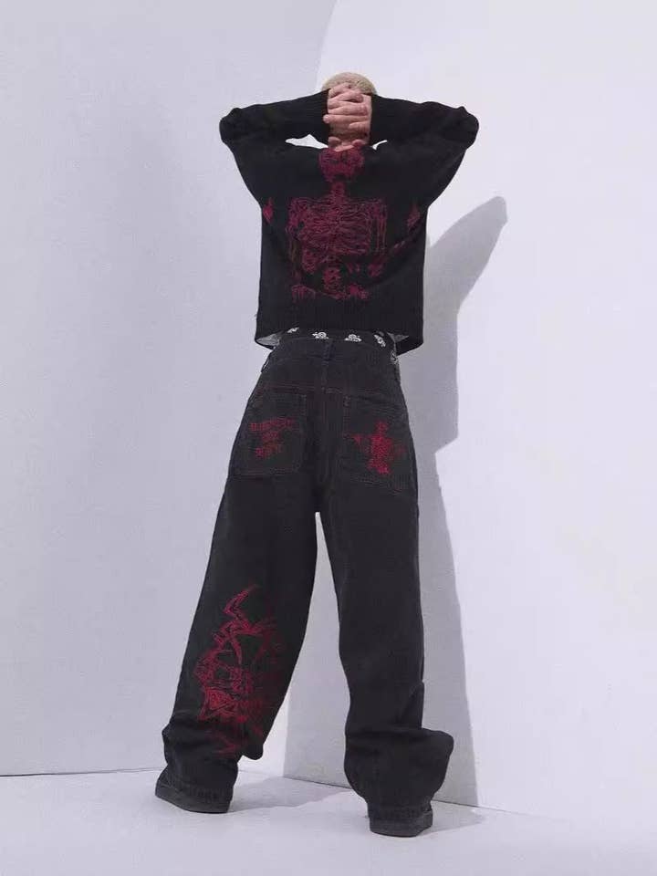 SALINA TRADING INC – wholesale Jeans – Women’s – Y2K Hip Hop Retro Skeleton Distressed Loose Fit Jeans5