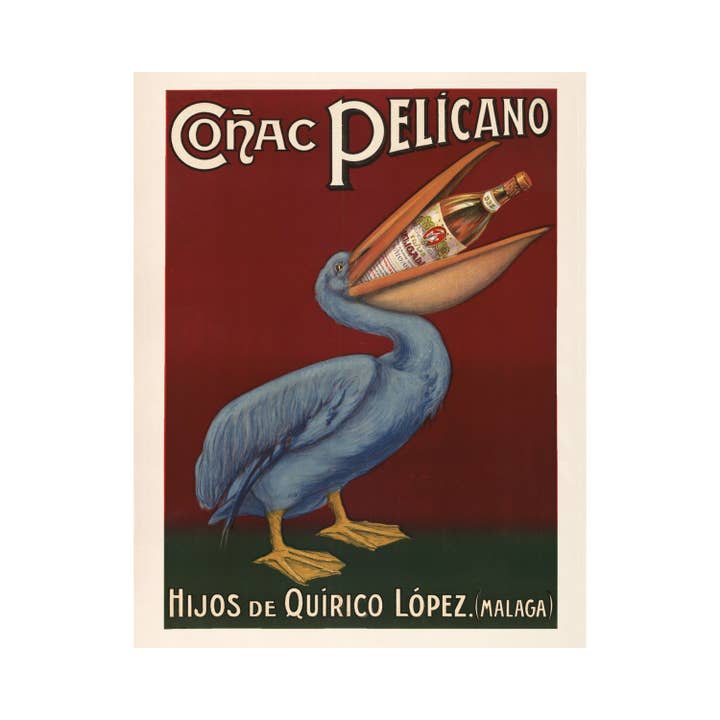 Rock Paper Scissors Wall Art - Vendita all'ingrosso Stampa artistica - Pubblicità vintage di cognac francese | Pellicano che tiene una bottiglia | Arte della parete alcolica | Art nouveau | Arredamento vintage moderno