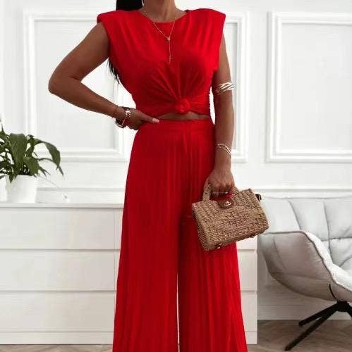 Completo LORIANE: top senza maniche e pantaloni plissettati oversize per la vendita all'ingrosso da parte di LORIANE