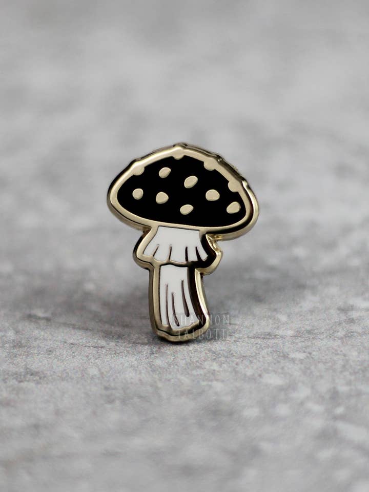 Little Mushroom Cottagecore Nature Forest Enamel Pin - Black for wholesale by Shannon Talbott
