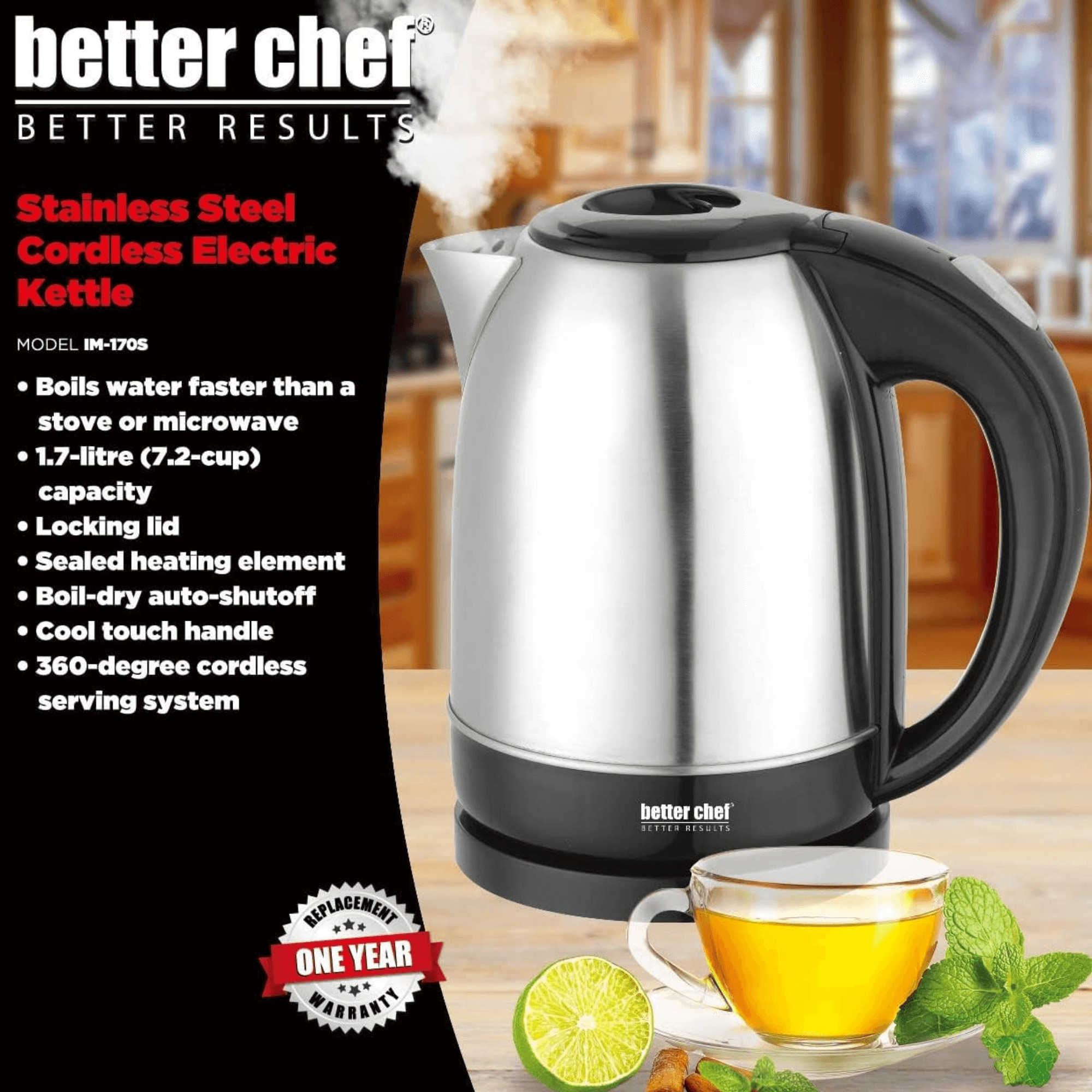 JupiterGear Home - Wholesale Electric Kettle - Better Chef 1.7L 7.2-Cup Cordless Electric Kettle3