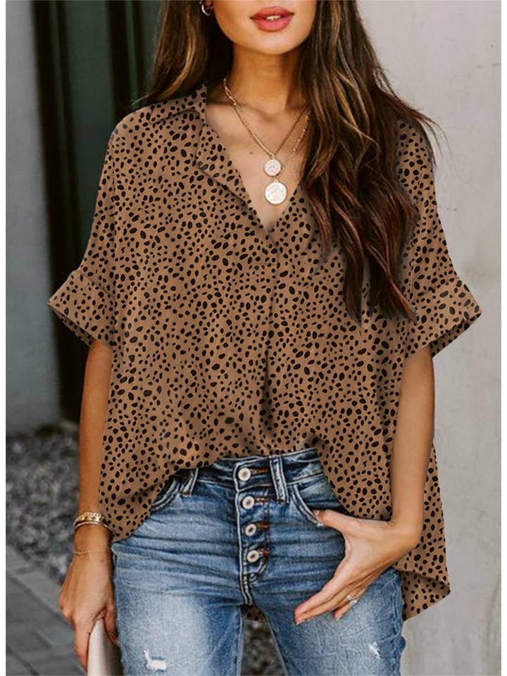 Rosa Clothing - Wholesale Blouse - Women's - Summer top V-neck print t-shirt