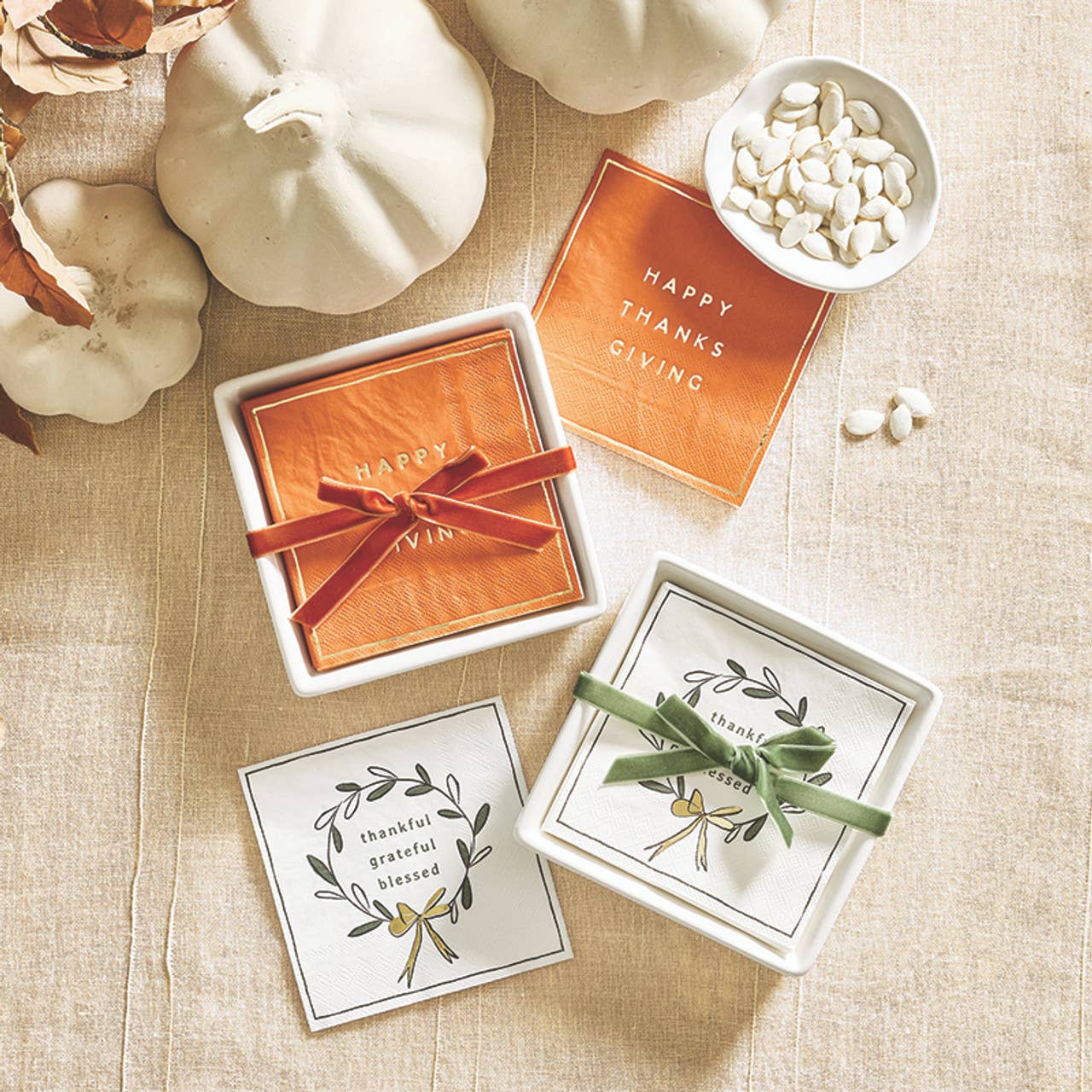 Santa Barbara Design Studio by Creative Brands - Wholesale Napkin Holder - Ceramic Napkin Tray + Napkins - Thankful, Grateful, Blessed3