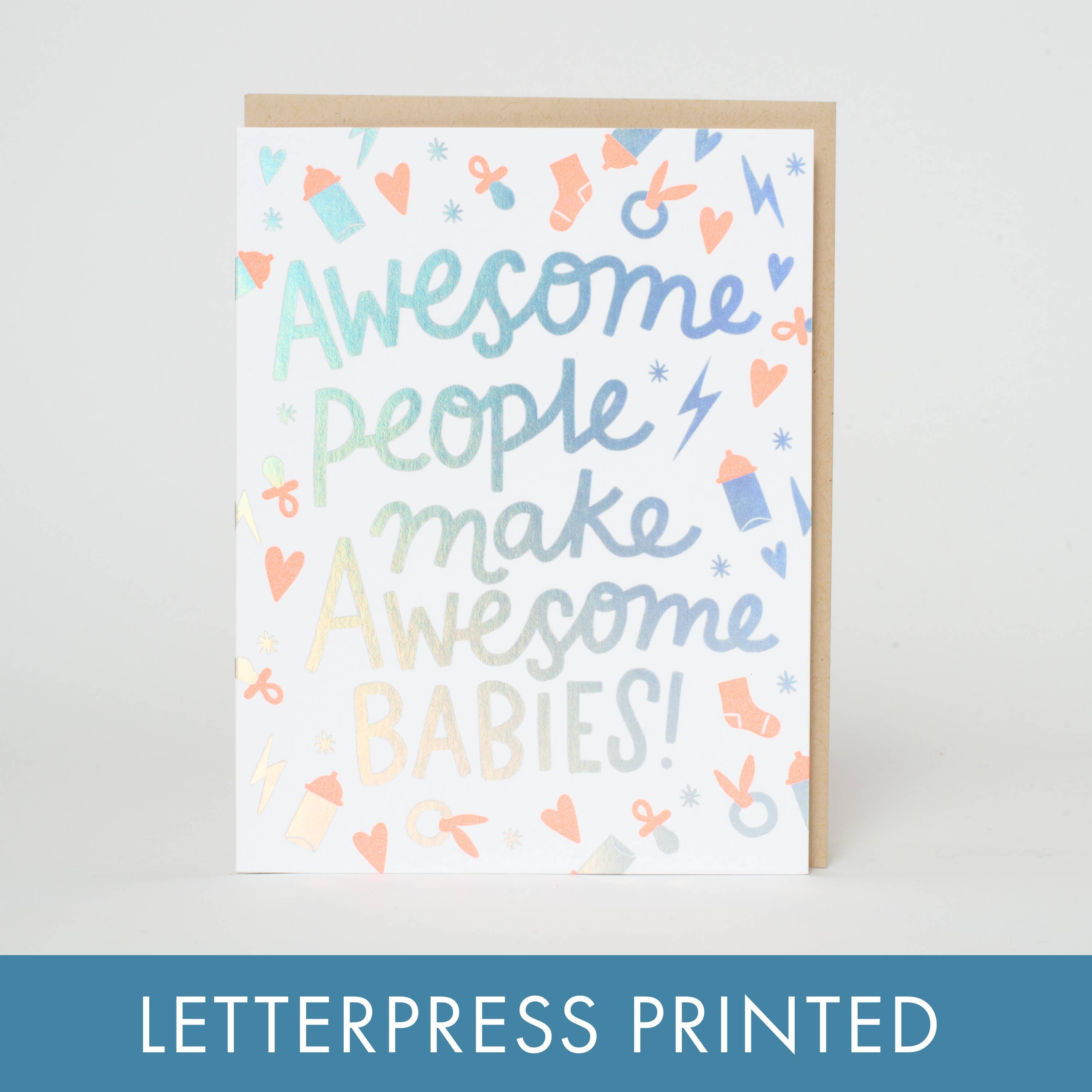 Egg Press Manufacturing - Wholesale Baby Card - Awesome Babies Congrats Letterpress Greeting Card by Hello!Lucky