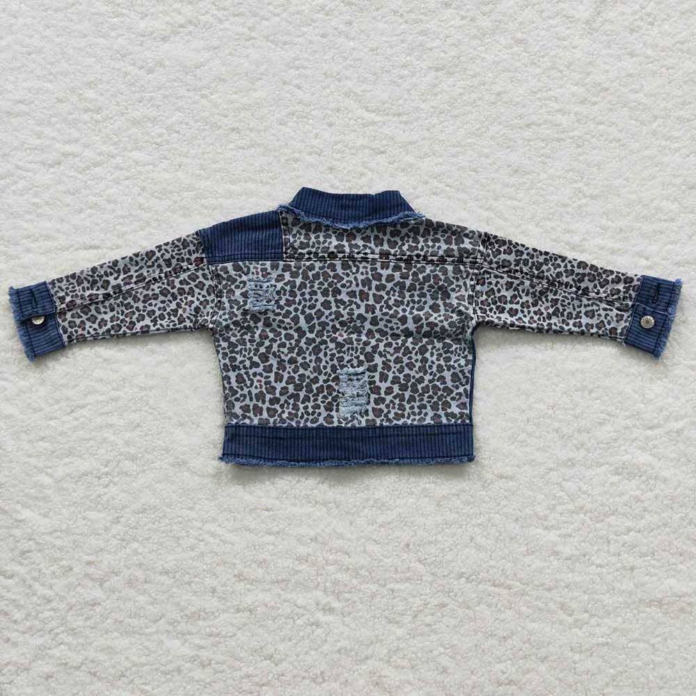 Aier Wholesale - Wholesale Denim Jacket - Kids - Baby Girls Denim Leopard Patchwork Long Sleeve Jackets Cardi4