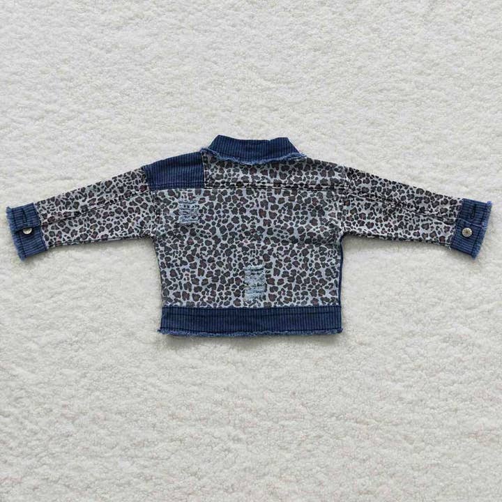 Aier Wholesale - Wholesale Denim Jacket - Kids - Baby Girls Denim Leopard Patchwork Long Sleeve Jackets Cardi4