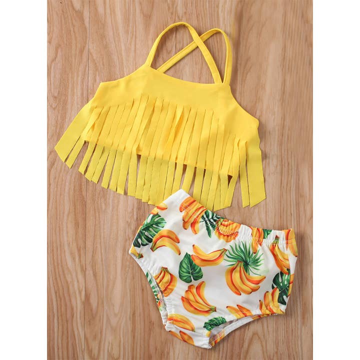 Yellow Banana Fringe 2-Piece Toddler Girl Swimwear Set for wholesale by Fennco Styles