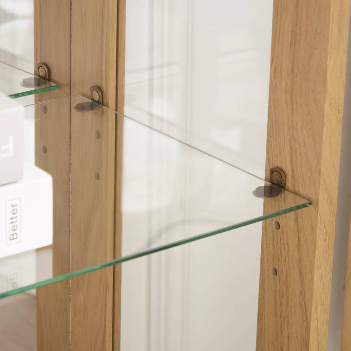 Orange County Decor - Wholesale Cabinet - 2 Doors Curio Cabinet With Tempered Glass Doors, Curio Cabinets With Mirrored Back Panel And Adjustable Shelves, Lighted Display Cabinet For Home, Office Light Bulb Included Oak Oak Mdf Glass10