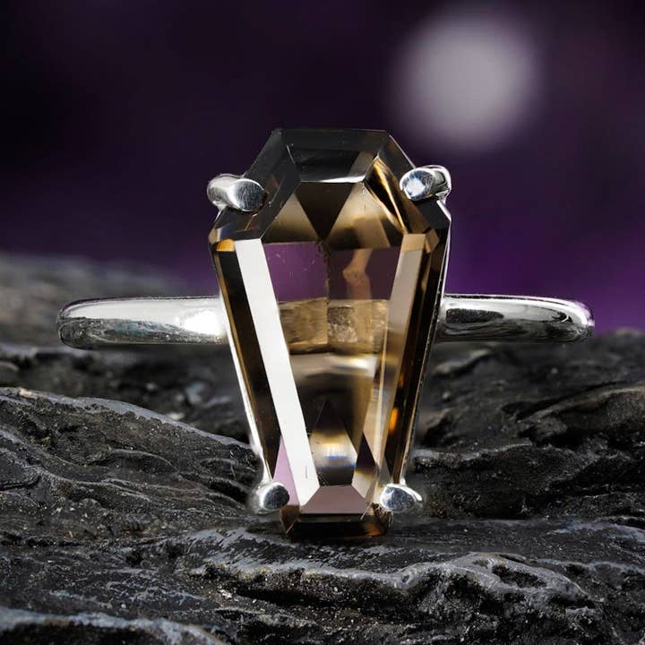 Smokey Quartz Coffin Ring for wholesale by Luna Lux Design