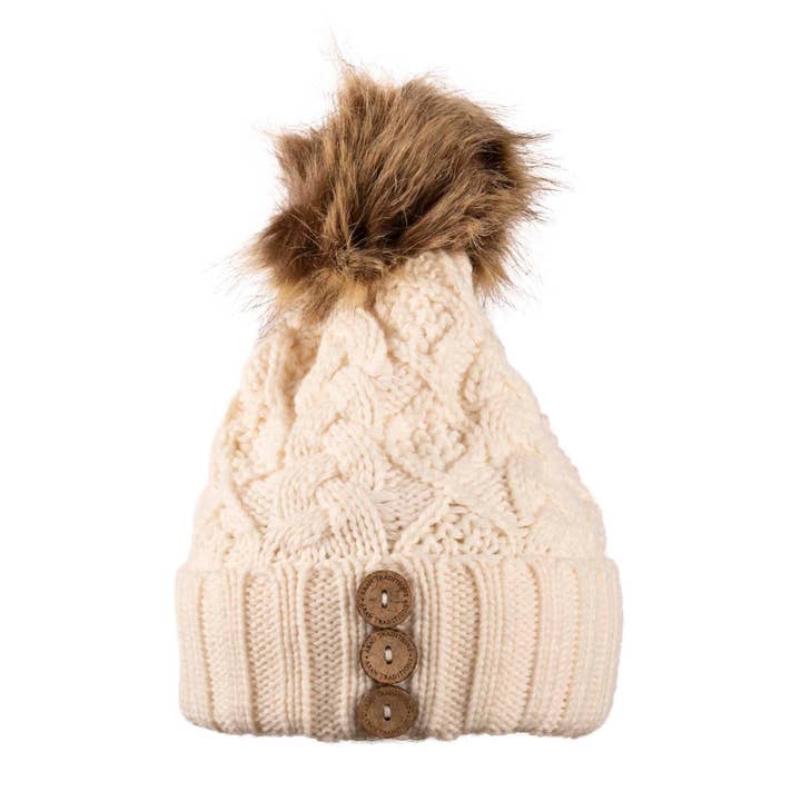 Aran Traditions - Wholesale Beanie - Women's - Aran Diamond Cable Button Hat8