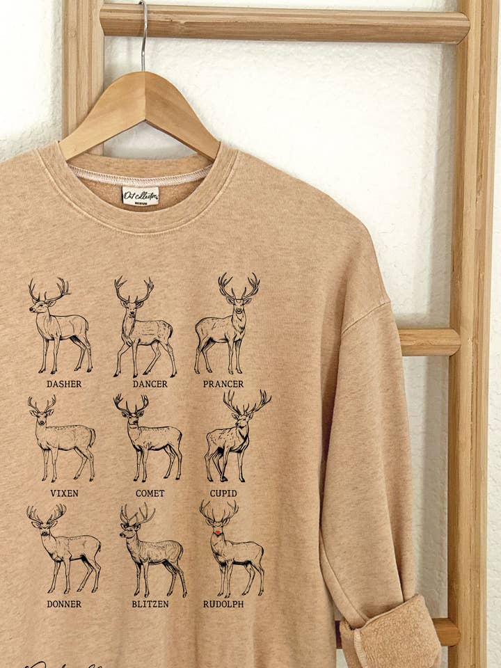 SANTA'S REINDEER'S Heather Mineral Graphic Sweatshirt for wholesale by OAT COLLECTIVE