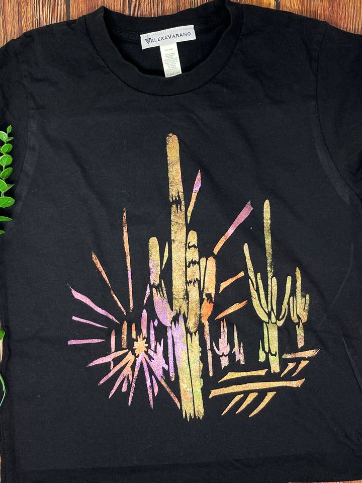 Saguaro Hand Painted Organic Crew Neck Tee for wholesale by Third Wolf Designs