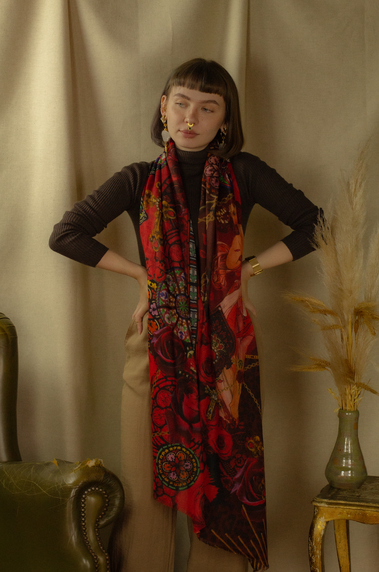 BROKANTE - Wholesale Scarf - Women's - Large cashmere scarf MARIA ONYX1