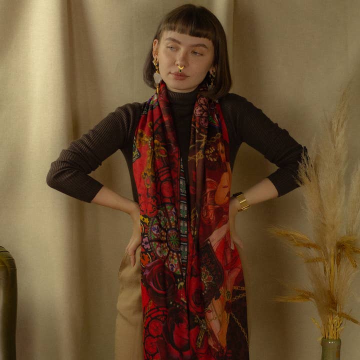 BROKANTE - Wholesale Scarf - Women's - Large cashmere scarf MARIA ONYX1