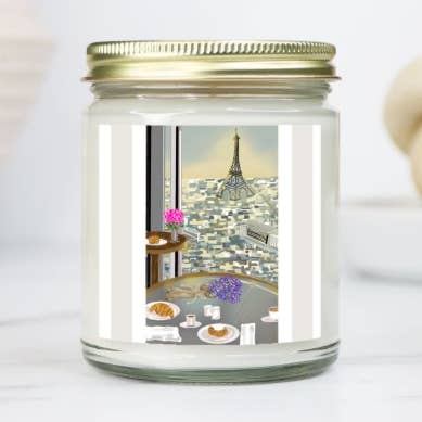 Bonjour at Breakfast Candle, 9 oz Jar for wholesale by Oh Yeah Creative Studio
