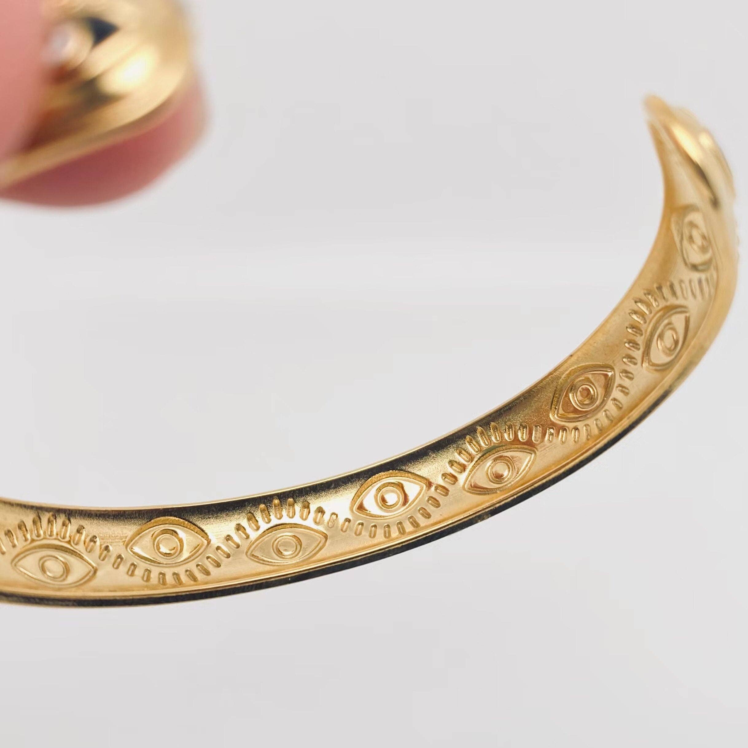 Mio Queena - Wholesale Cuff Bracelet - Black Evil Eye Cuff 18k Gold Plated Steel Bangle - FGS3