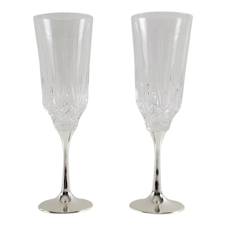 Pr Champagne Flutes English Silver Plate (Tarnish Resistant). SKU #: 0/972. for wholesale by Corbell Silver