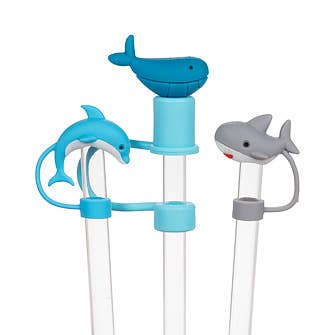 Set of 3 Assorted Jumbo Straws with Marine Life Caps-13"H for wholesale by Abbott