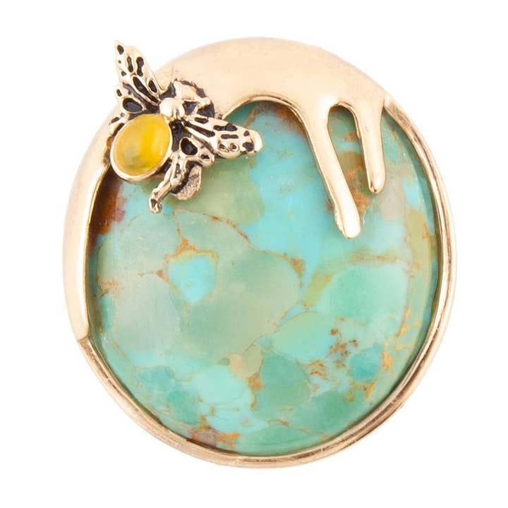 Barse Jewelry - Wholesale Cocktail/Statement Ring - Honey Bee Blue Turquoise Golden Ring