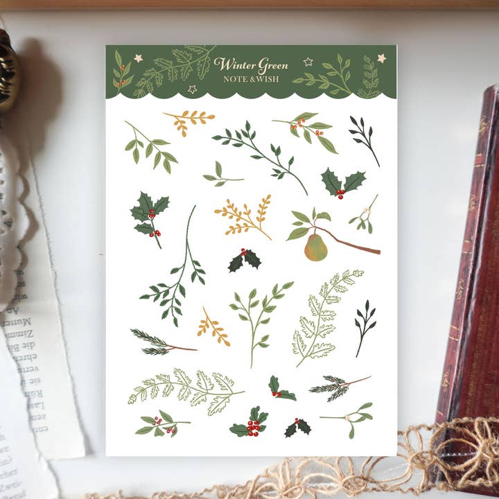 Wintergrün - Winteraufkleber - Washi-Papieraufkleber für den Großhandel von Note & Wish