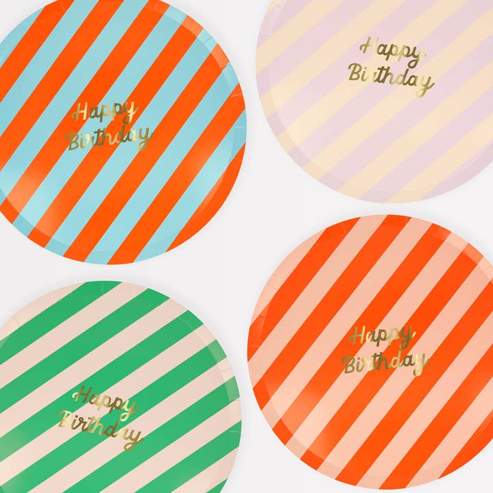 Stripe Happy Birthday Dinner Plates for wholesale by Meri Meri