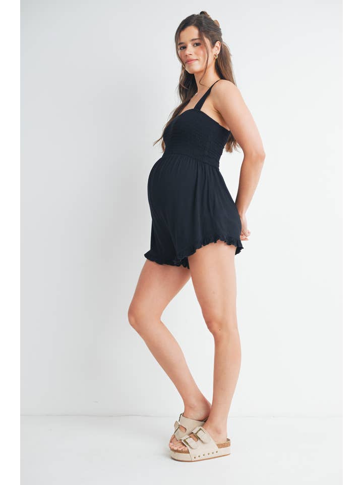 Hello Miz - Wholesale Lounge Romper - Maternity - Smocked Ruffle Hem Maternity Sleeveless Romper 7