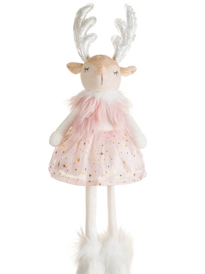 NOUVEAU-Figurine de fille cerf à LED rose en robe étoilée mignonne pour la vente par Starlight Collection