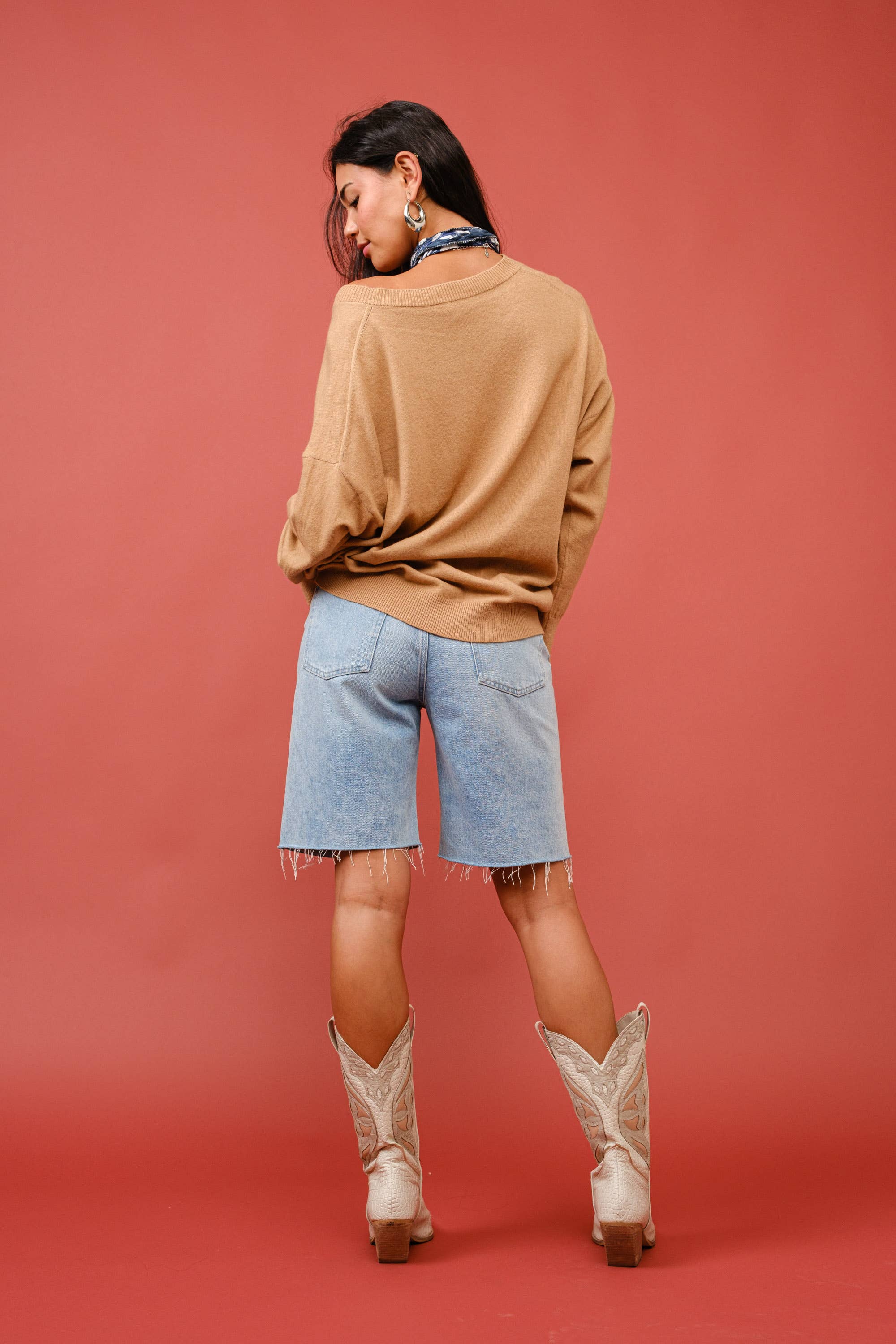 Signature 8 – Pulôver - Mulher por atacado – Suéter Oversized de Cashmere com Decote V e Mangas Longas S63124