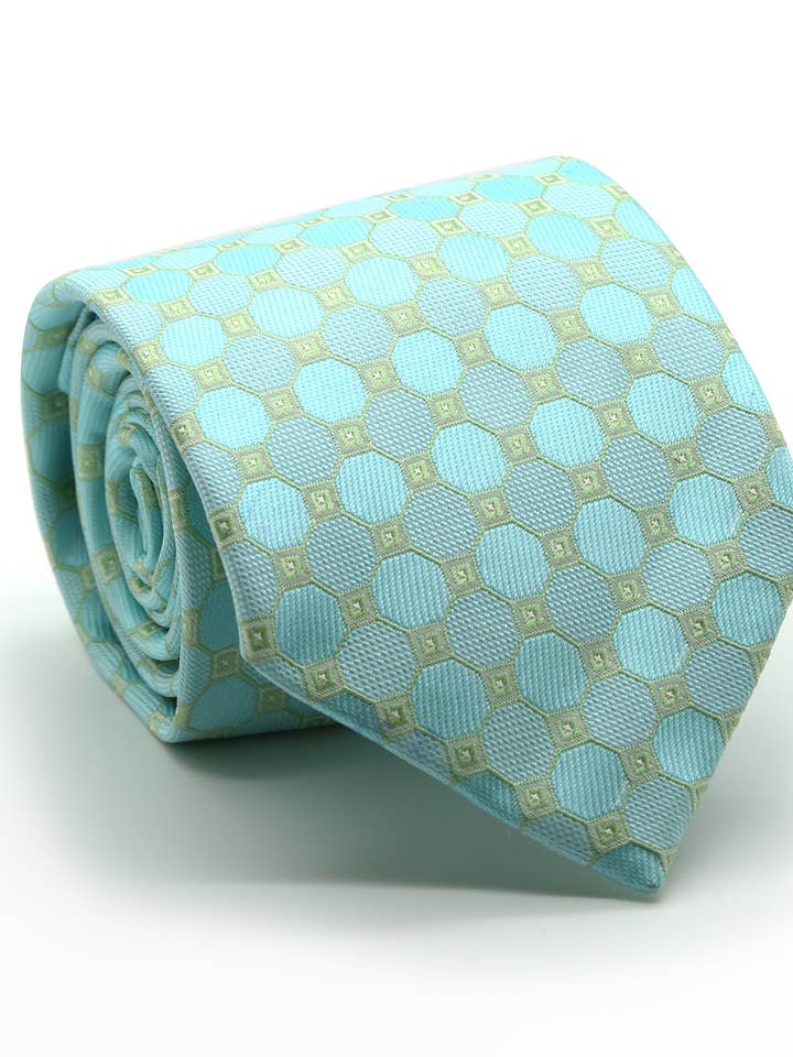 Herrars Dads Classic Turkos Geometriskt Mönster Business Casual Slips & Näsduk Set W-3 för wholesale av Ferrecci