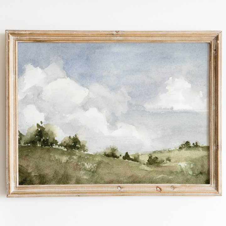 Impression de paysage à l'aquarelle de campagne pour la vente par Sarah Jane Studio Art