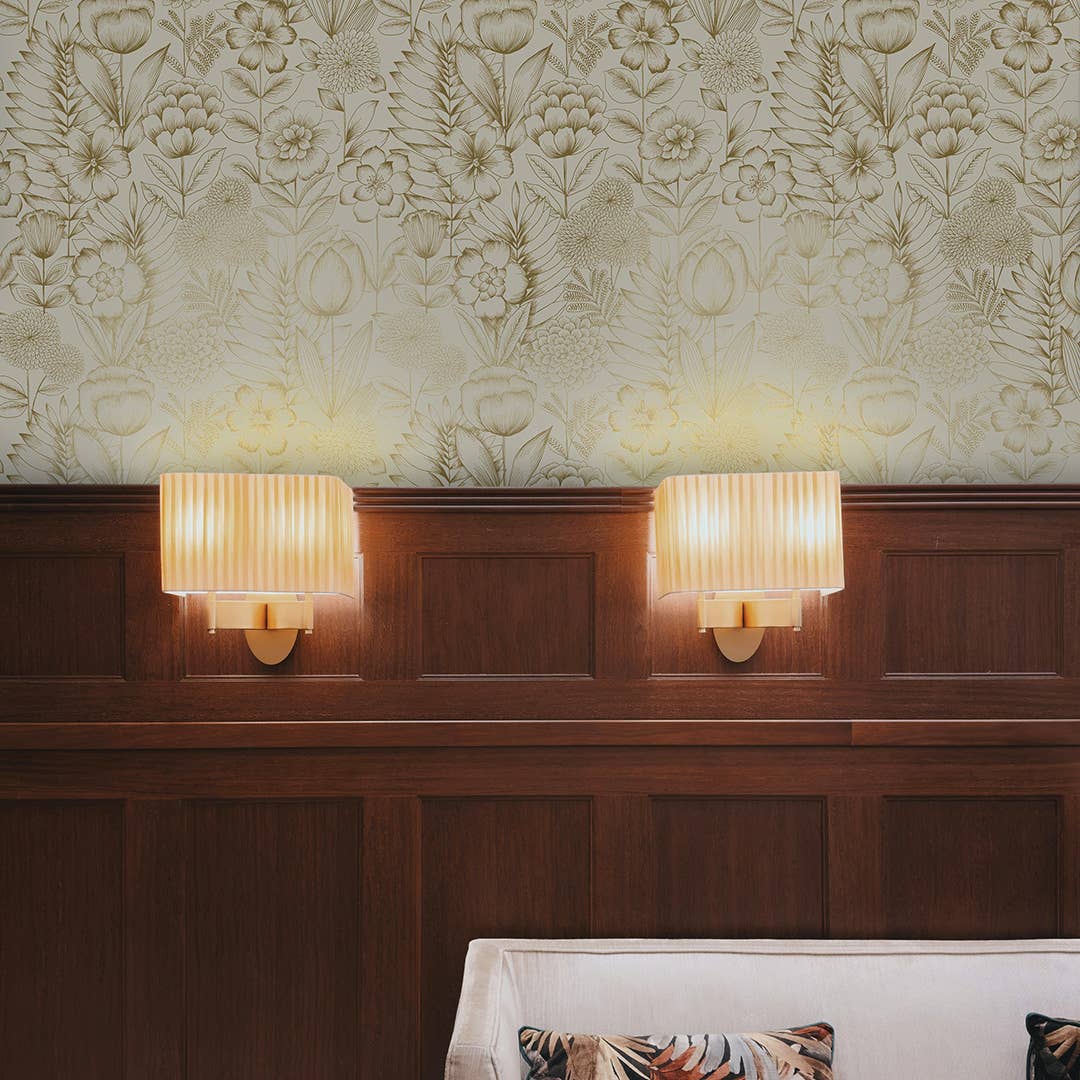 Homestead Floral Gold Peel and Stick Wallpaper, 28 sq. ft. for wholesale on Faire2