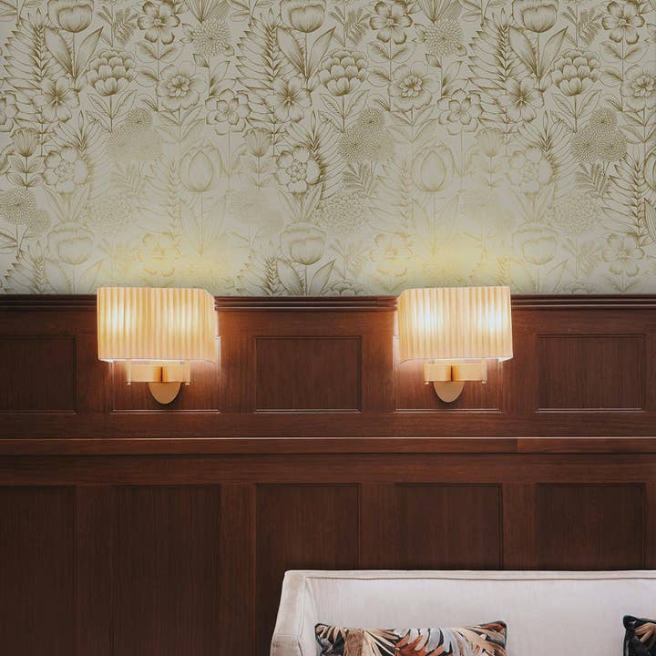 Homestead Floral Gold Peel and Stick Wallpaper, 28 sq. ft. for wholesale on Faire2