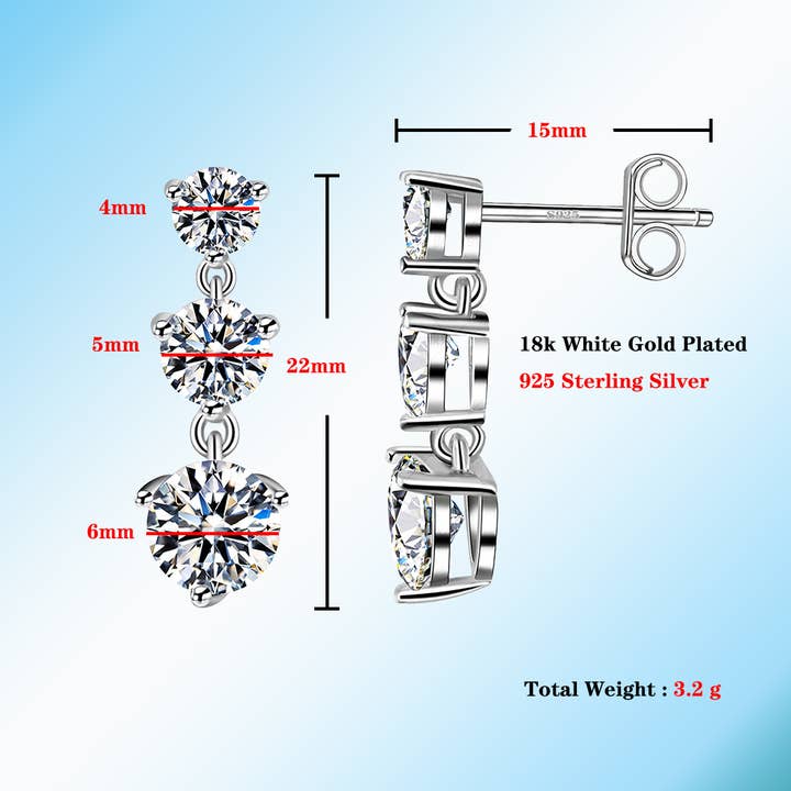 Sephla - Wholesale Dangle Earrings - 925 Silver CZ Diamond Dangle Stud Earring