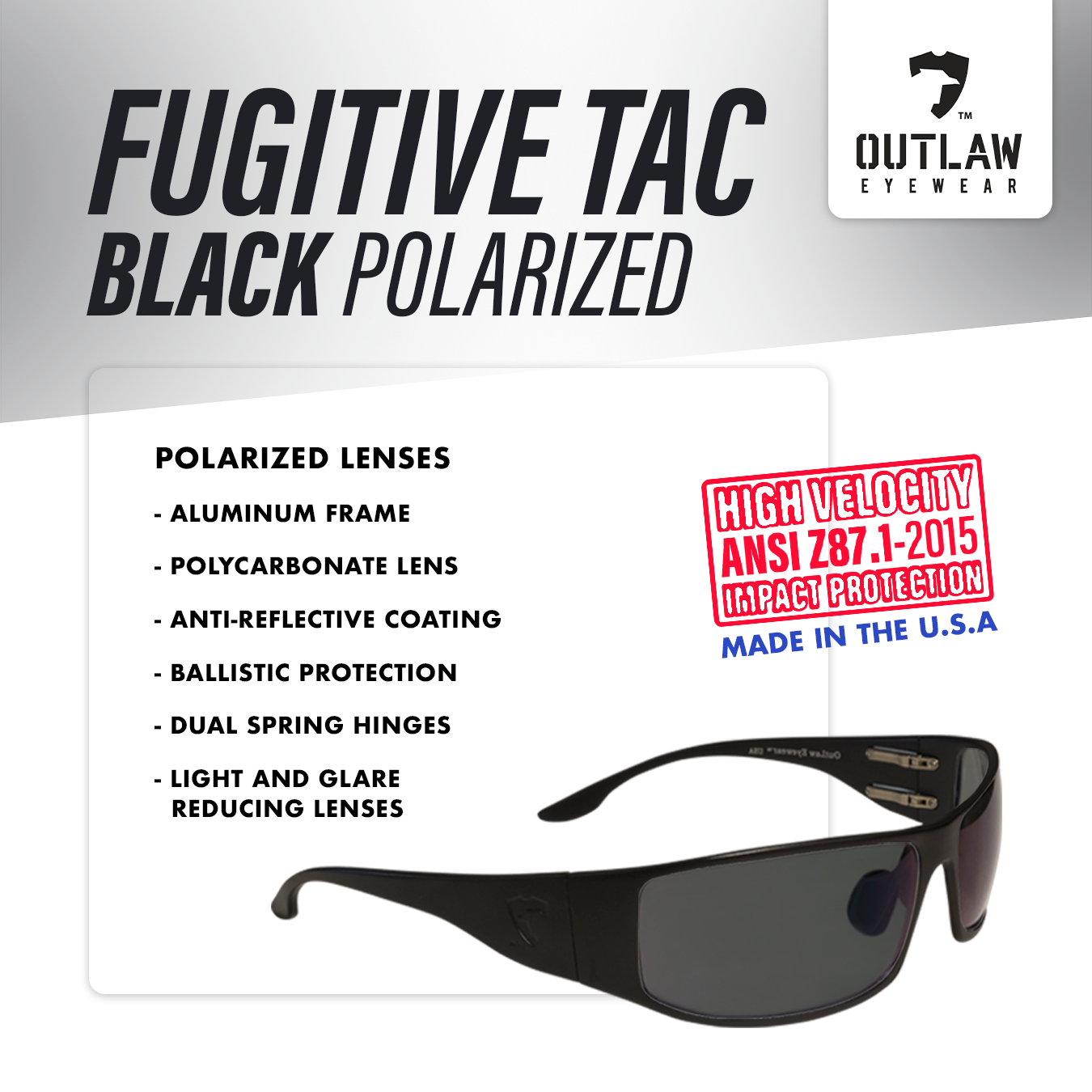 OutLaw Eyewear - Venta al por mayor Gafas de sol - Hombre - Fugitive TAC negro/polarizado - ANSI Z87.1-20156