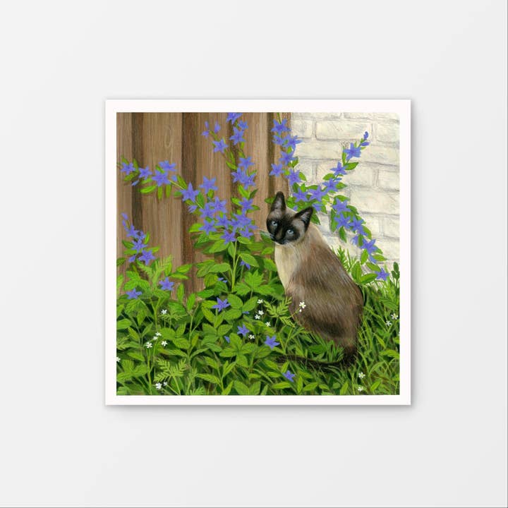 Overgrown Garden Cat Gouache Mini Art Print for wholesale by Tea Thyme Stationery