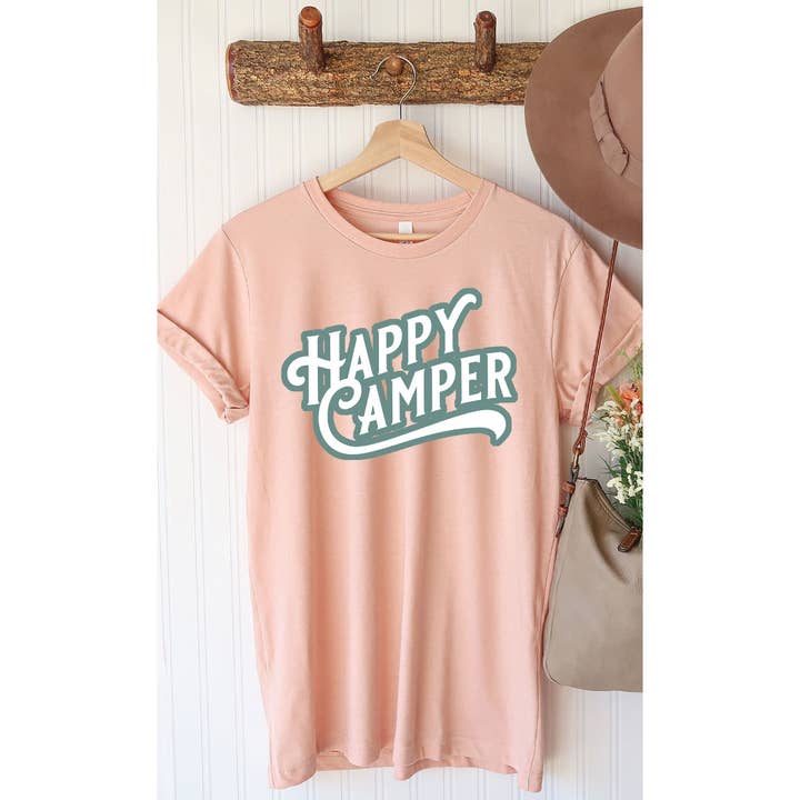 Retro Happy Camper Graphic Tee PLUS for wholesale by Kissed Apparel