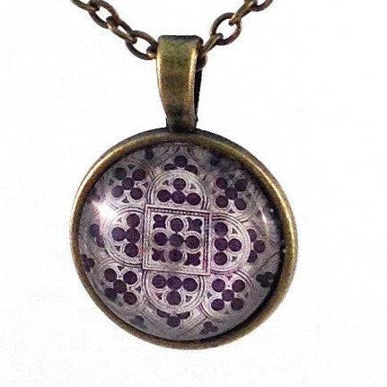 Postage Stamp Jewelry - Wholesale Pendant/Charm Necklace - 1974 Rose Window, Lausanne Cathedral -Swiss Postage Stamp - Postage Stamp Jewelry - Vintage Postage Stamp Necklace - Antique Bronze Finish1