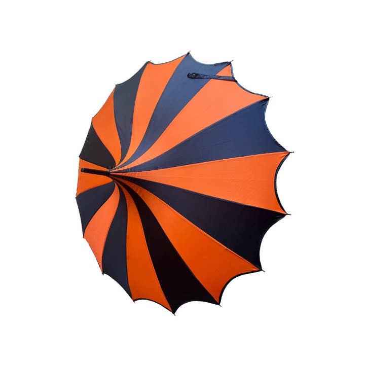 vampirefreaks – Großhandel Regenschirm – Unisex – Halloween-Regenschirm mit Batwing Pagoda, schwarz/orange gestreift3